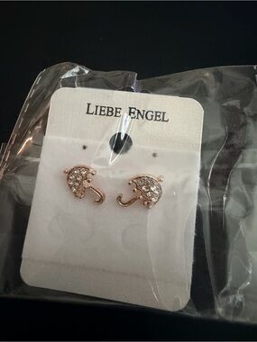 Rose Gold Umbrella Crystal Stud Earrings